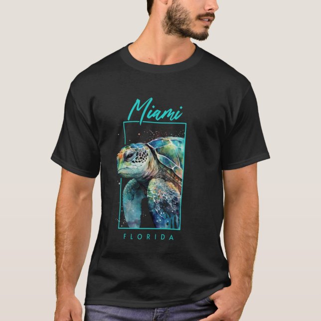 Camiseta Retrato de tortuga acuática de Miami Florida (Anverso)