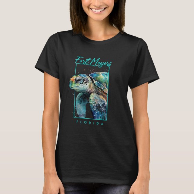 Camiseta Retrato de tortuga marina Fort Meyers Florida Wate (Anverso)