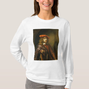Camiseta Retrato de un hombre joven en un casquillo rojo
