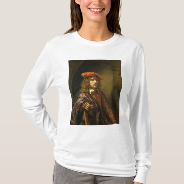 Camiseta Retrato de un hombre joven en un casquillo rojo (Anverso)
