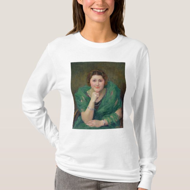 Camiseta Retrato de una mujer rusa con una bufanda verde (Anverso)