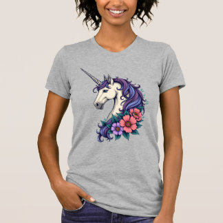 Camiseta Retrato de Unicornio Floral Vintage Fantasía Psico