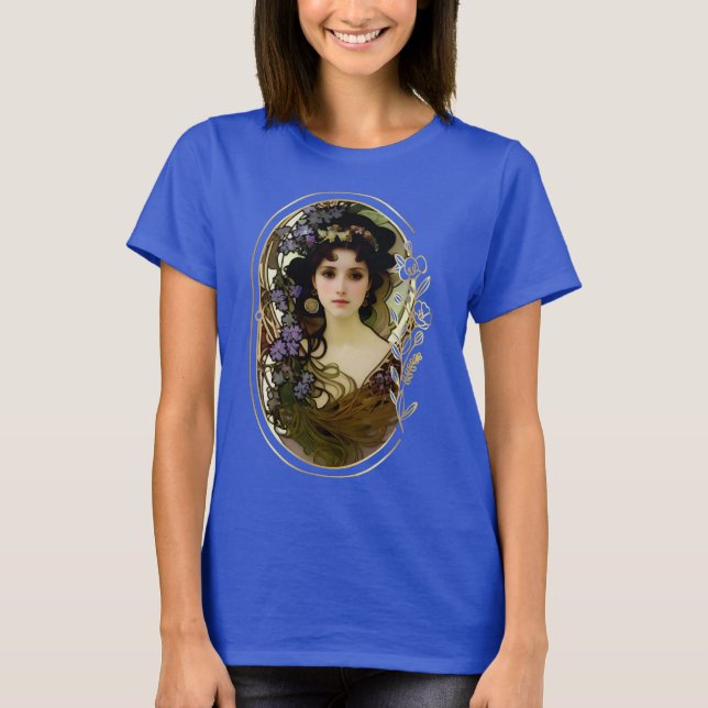 Camiseta Retrato elegante al estilo mucha de una bella muje (Anverso)