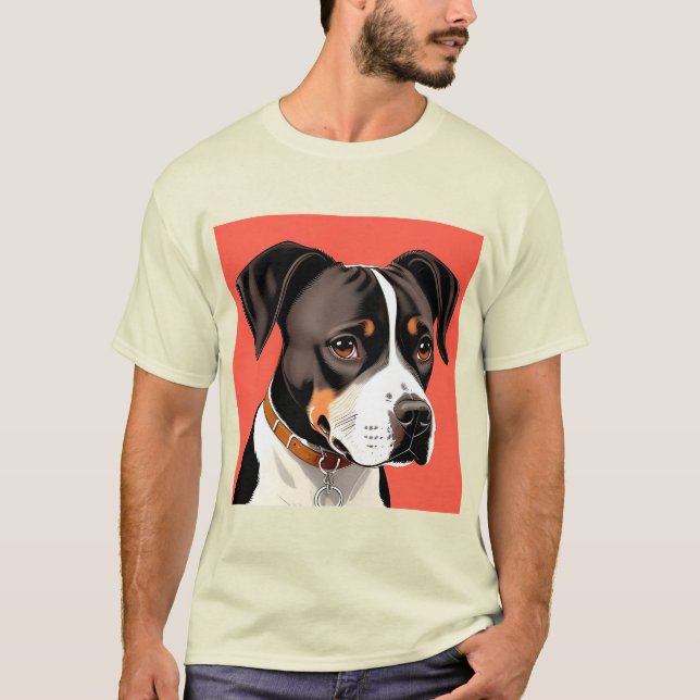 Camiseta Retrato elegante de un perro negro y blanco (Anverso)