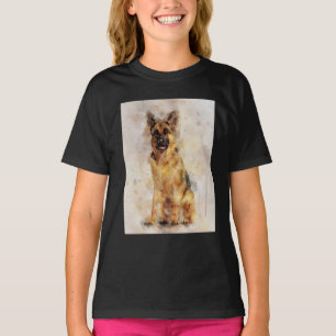 Camiseta Retrato en Acuarela de Perro Pastor Alemán 03