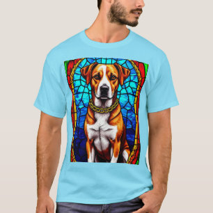 Camiseta Retrato en vidrio emplomado de un perro con cadena