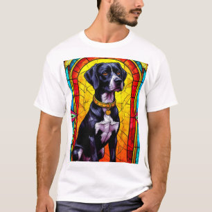 Camiseta Retrato en vidrio emplomado de un perro con cadena