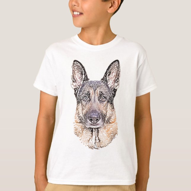 Camiseta Retrato esbozado de un perro pastor alemán (Anverso)