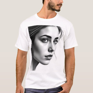 Camiseta Retrato femenino elegante - Carbón negro y blanco 