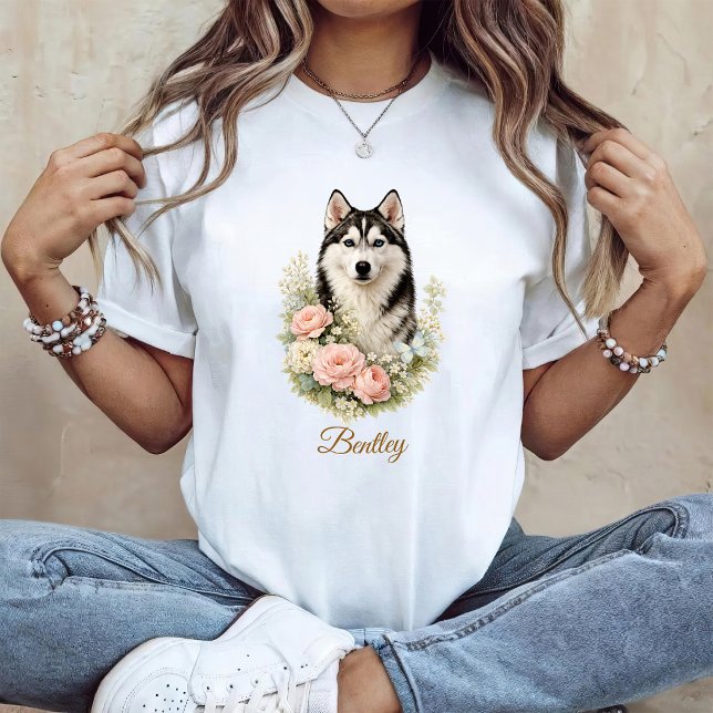 Camiseta Retrato floral de Husky Siberiano (Subido por el creador)