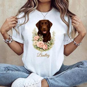 Camiseta Retrato floral de Labrador de chocolate