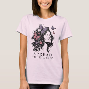 Camiseta Retrato floral de mujer mariposa despliega tus ala