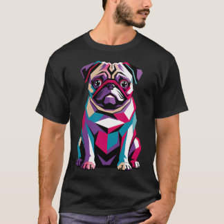 Camiseta Retrato geométrico de perro Pug Pop Art colorido