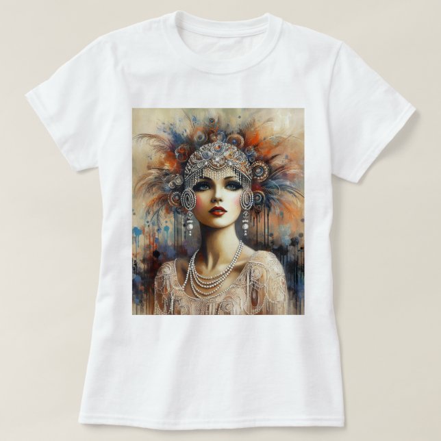 Camiseta Retrato glamoroso de los años 1920 del Chica Flapp (Diseño del anverso)