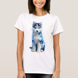 Camiseta Retrato Impresionista de Mujeres Husky Azules