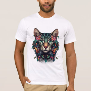Camiseta Retrato místico del gato floral