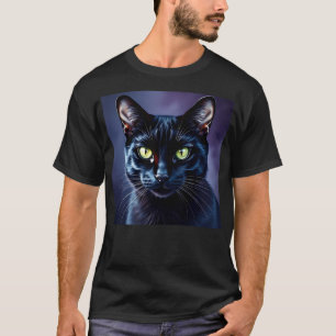 Camiseta Retrato negro de gato con ojos verdes