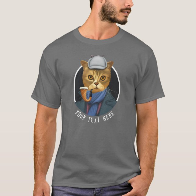 Camiseta Retrato pintado de un gato detective (Anverso)