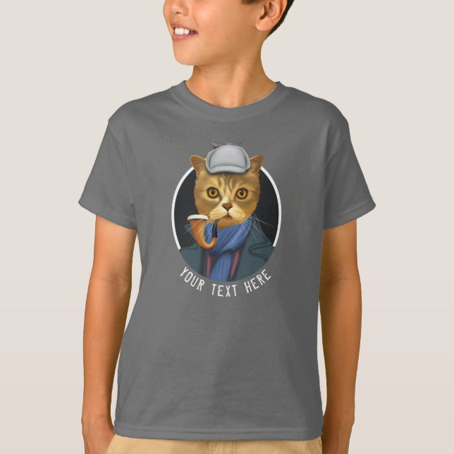 Camiseta Retrato pintado de un gato detective (Anverso)