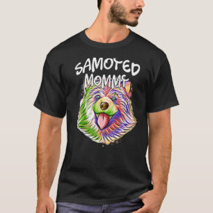 Camiseta Retrato pop colorido Samoyed Perro Mamá Mamá