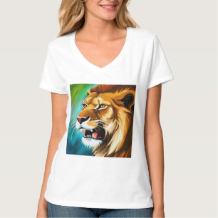 Camiseta Retrato posado en el lado del león, de color rojo-