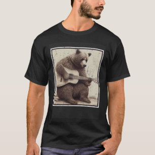 Camiseta Retrato Retro De Guitarra Acústica De Oso
