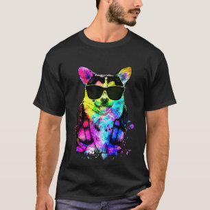 Camiseta Retrato Retro Pop de Corgi Tricolor con Auriculare