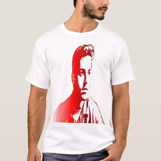 Camiseta retrato rojo y blanco de un hombre preocupado e