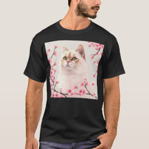Camiseta Retrato Serene Birman Cat Con Flores De Cerezo