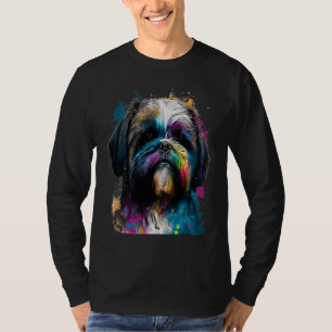Camiseta retrato Shih Tzu multicolor colorido