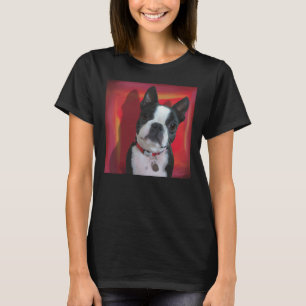 Camiseta Retrato Terrier De Boston En Fondo Rojo