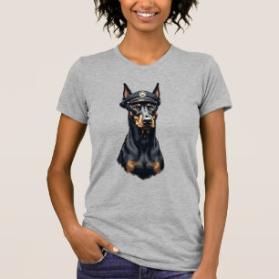 Camiseta Retrato vintage de perro policía Doberman negro y