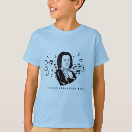 Camiseta Retrato y busto de Johann Sebastian Bach con notas