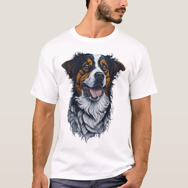 Camiseta Retratos de Perritos Sofisticados Arte de Cabeza d (Anverso)