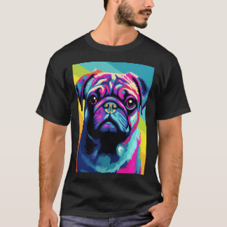 Camiseta retratos de perro Pug dibujo. animal colorido. Ani