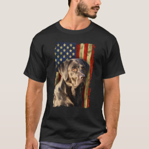 Camiseta Retriever Labrador Negro Bandera De Estados Unidos