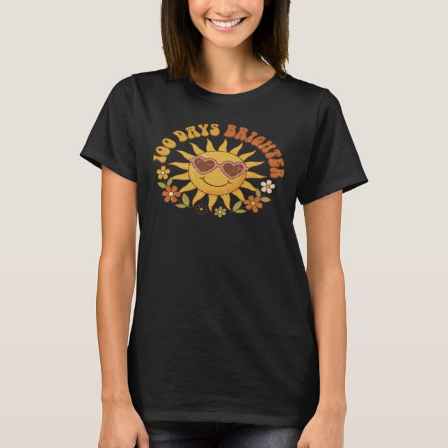 Camiseta Retro "100 Days Brighter" Sun Teacher Student (Anverso)