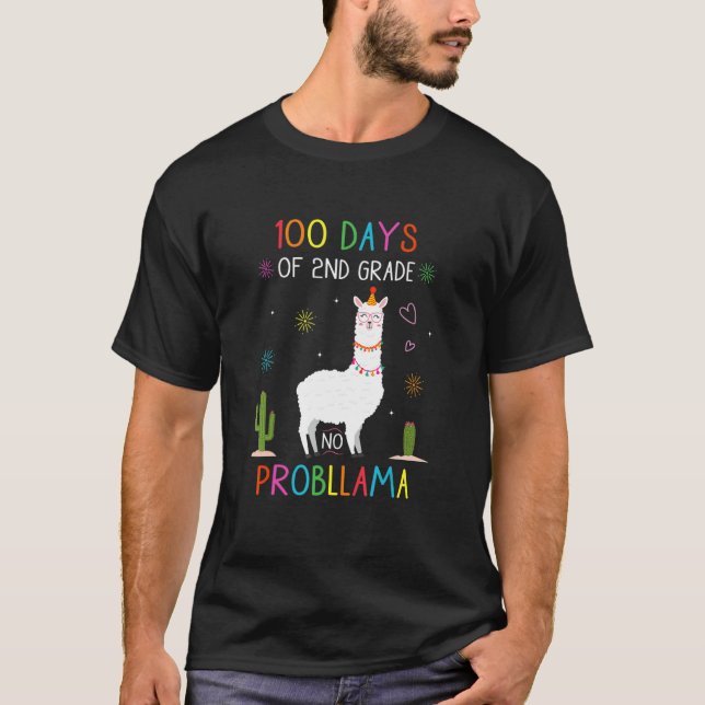 Camiseta Retro 100 Days Of 2nd Grade No Probllama Llama Sec (Anverso)