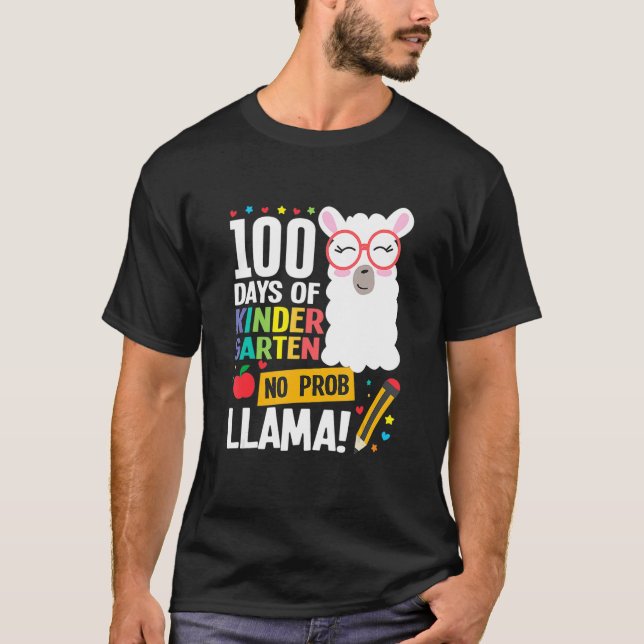 Camiseta Retro 100 Days Of School Kindergarten Llama Girl B (Anverso)
