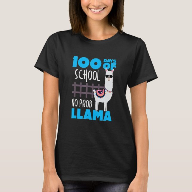 Camiseta Retro 100 Days Of School No Prob Llama Cute Studen (Anverso)
