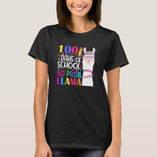 Camiseta Retro 100 Days Of School No Prob Llama Llama Teach (Anverso)