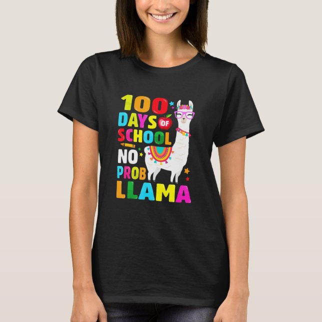 Camiseta Retro 100 Days Of School Shirt No Probllama Llama  (Anverso)