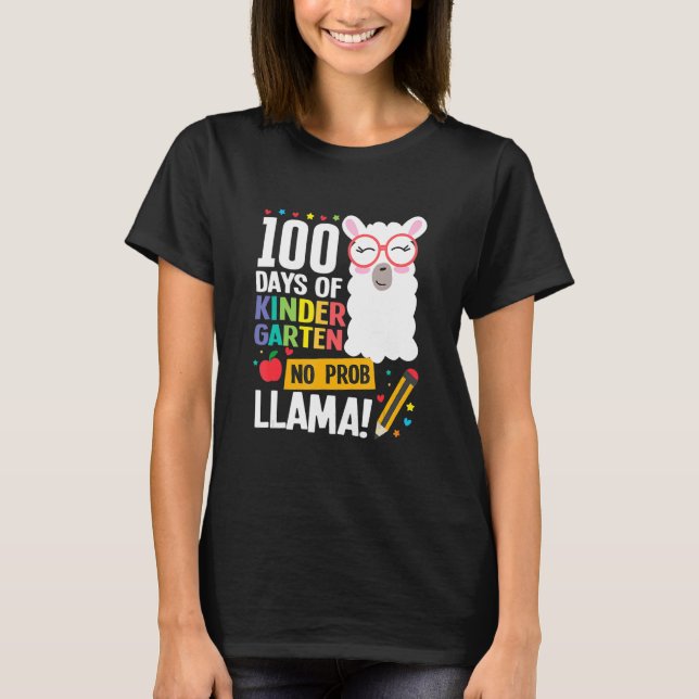 Camiseta Retro 100 Días De La Escuela Infantil Llama Chica  (Anverso)