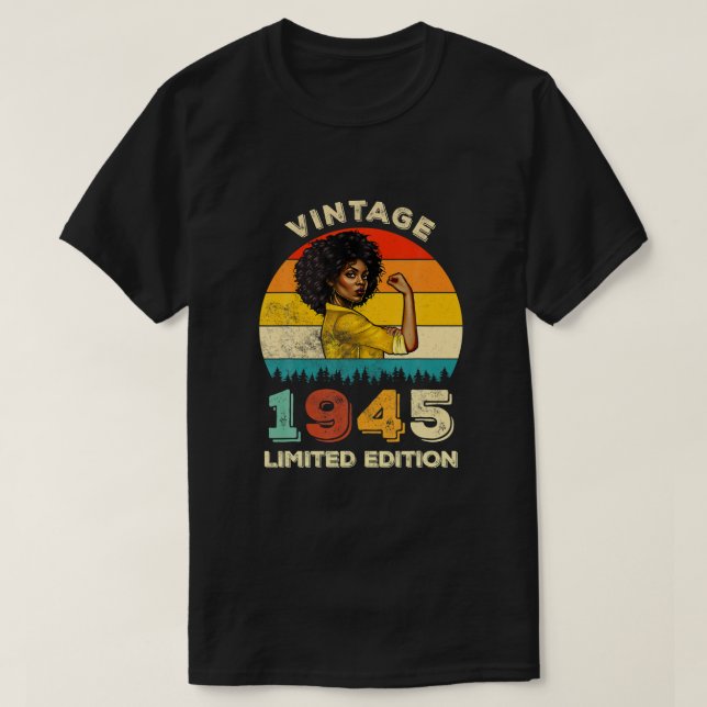 Camiseta Retro 1945 77º cumpleaños fuerte afroamericano B (Diseño del anverso)