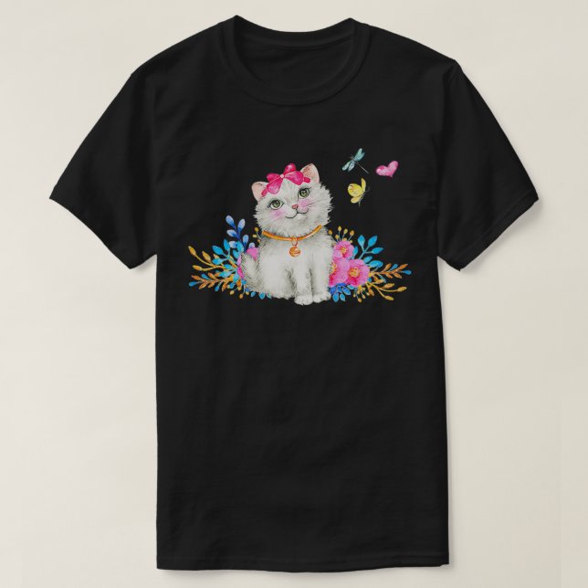 Camiseta Retro 1990s Tacky Cat   Kitten and Butterflies  (Diseño del anverso)