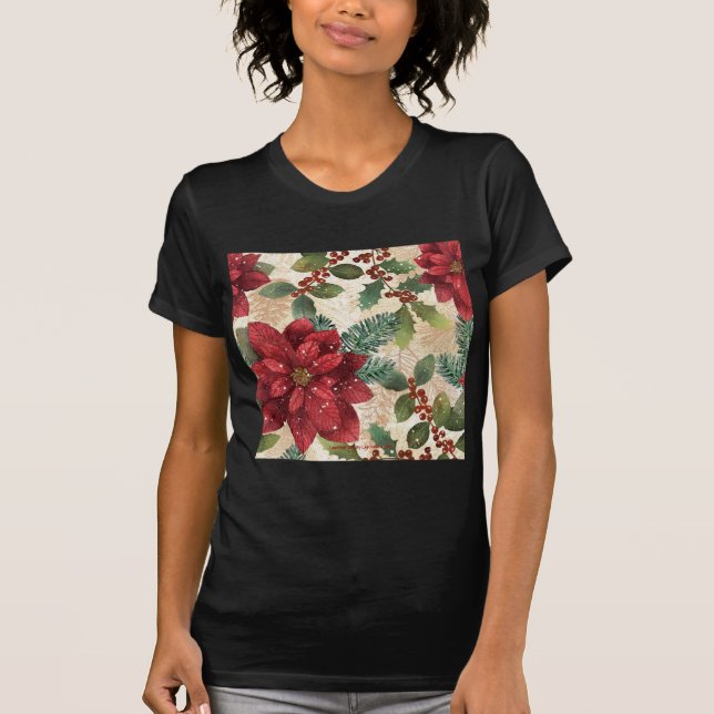 Camiseta Retro 50 Poinsettia Crema Verde Rojo (Anverso)