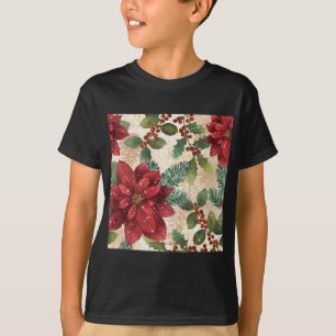 Camiseta Retro 50 Poinsettia Crema Verde Rojo