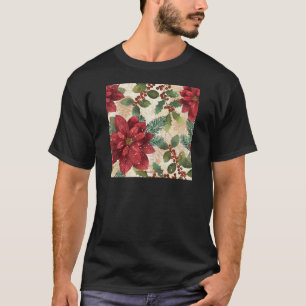 Camiseta Retro 50 Poinsettia Crema Verde Rojo