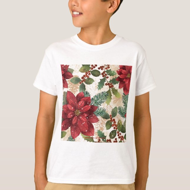 Camiseta Retro 50 Poinsettia Crema Verde Rojo (Anverso)