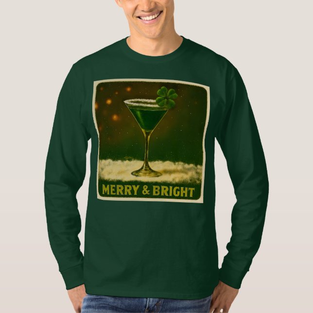 Camiseta Retro 50s 4 Leaf Clover Irish Christmas Martini (Anverso)